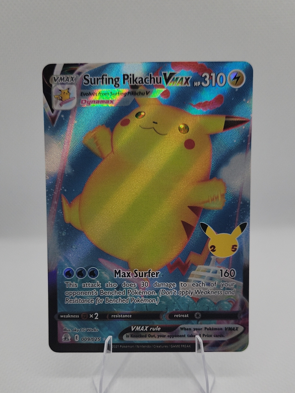 Surfing Pikachu VMAX 009/025 Holo VMAX Rare Celebrations Pokemon NM